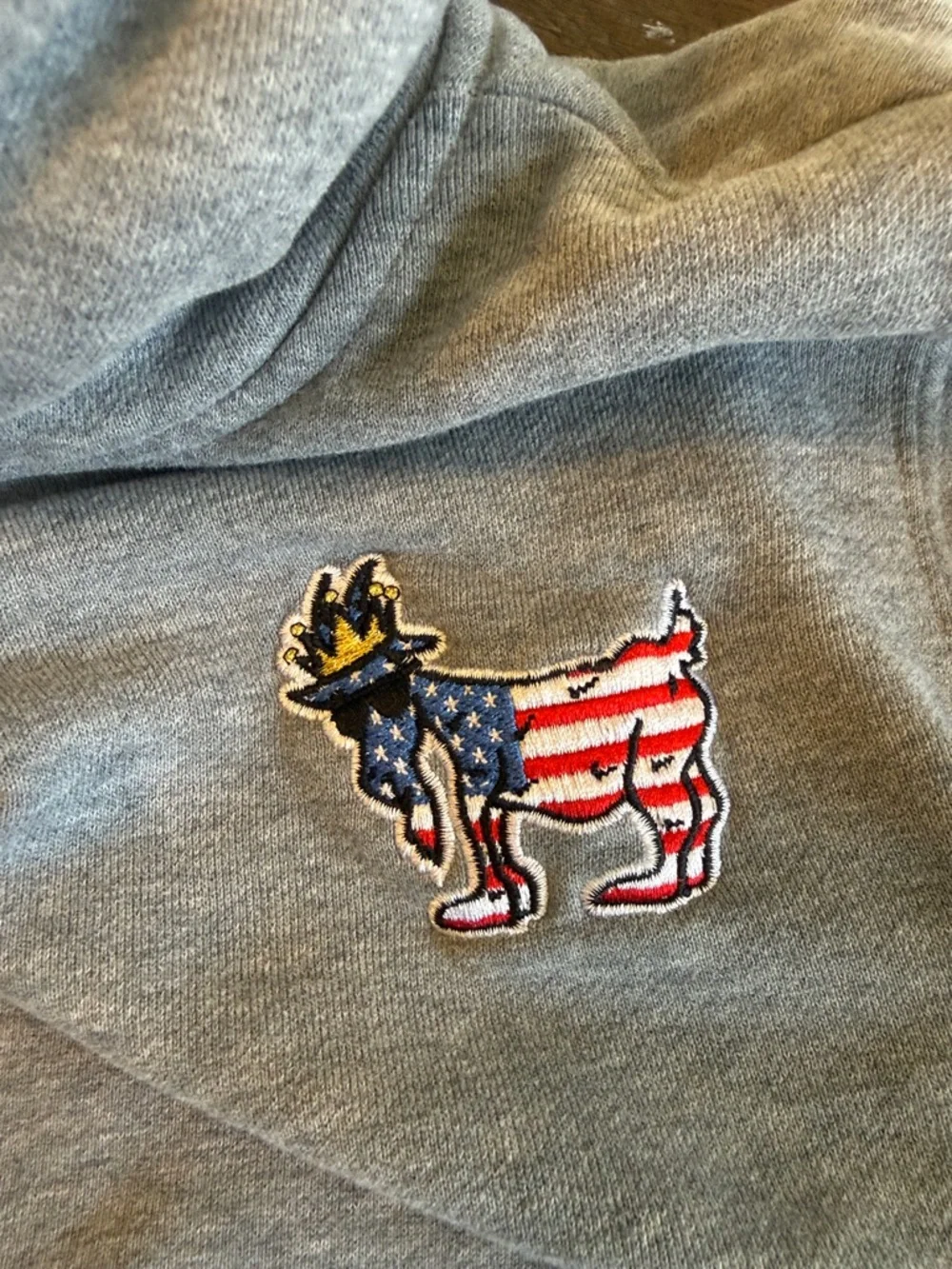Youth L GOAT Gray Hooded Sweatshirt with Flag Patch - Picture 3 of 4